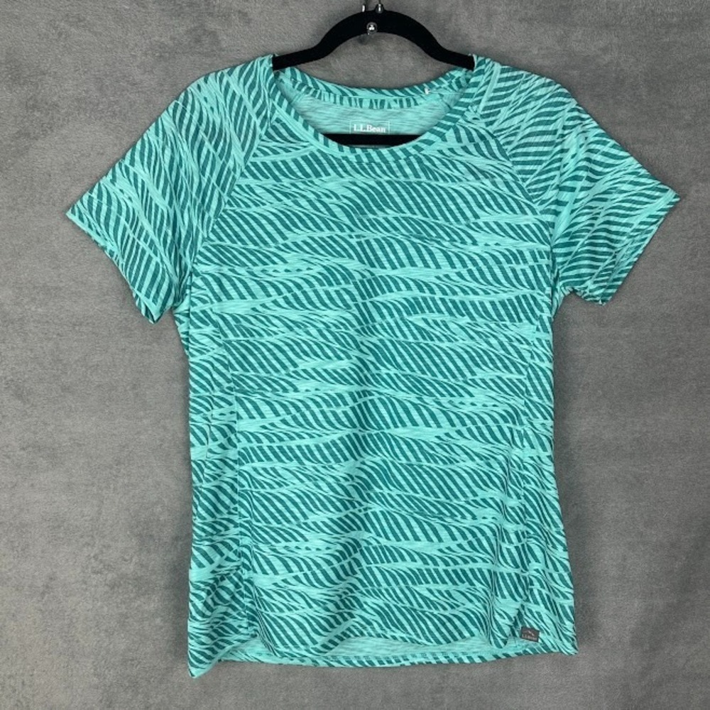LL Bean Trail Tee Womens Medium Green Crewneck Graphic Short Sleeve Outdoor Hike